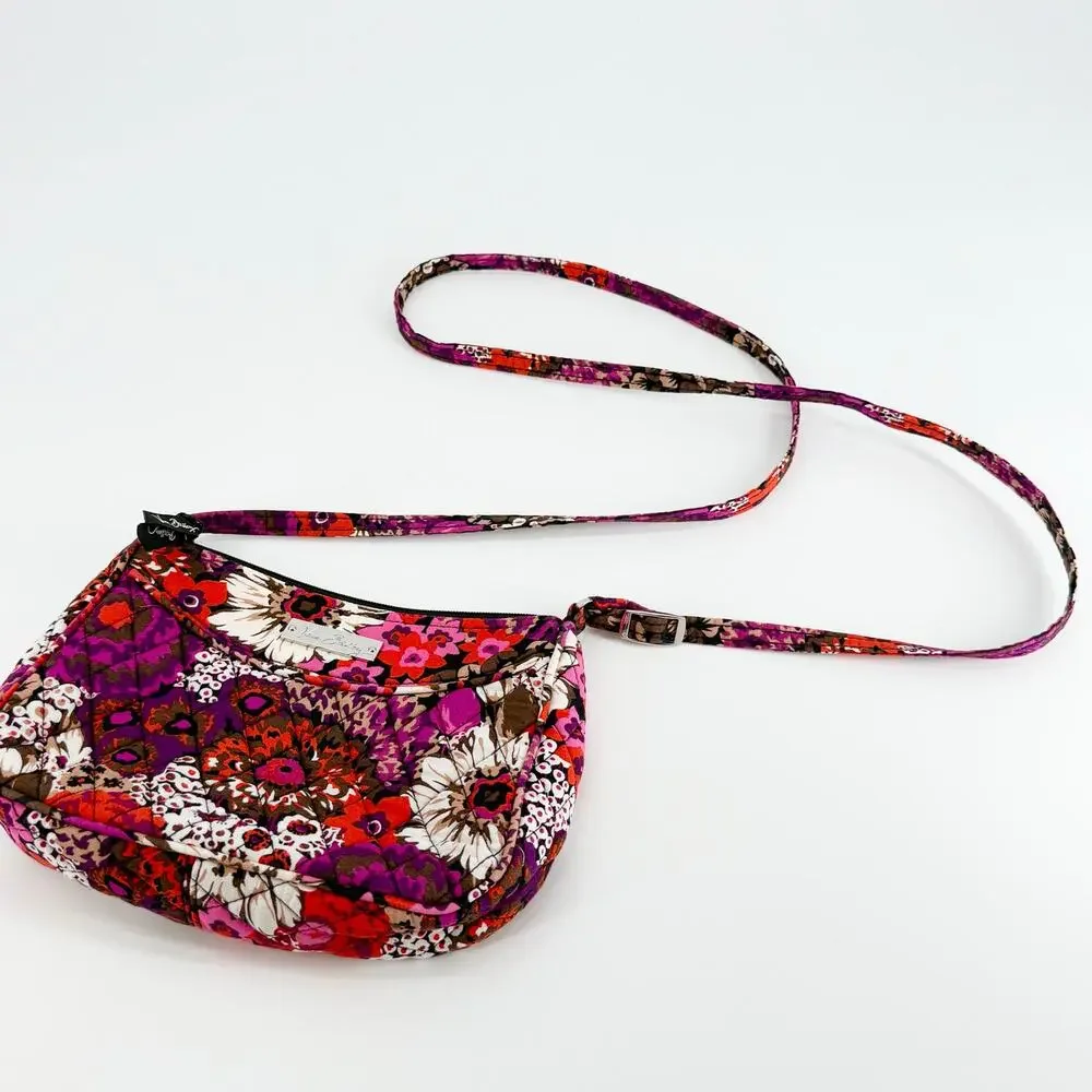 Vera Bradley Frannie Crossbody Bag Rosewood Floral Quilted Zip Purse Retired